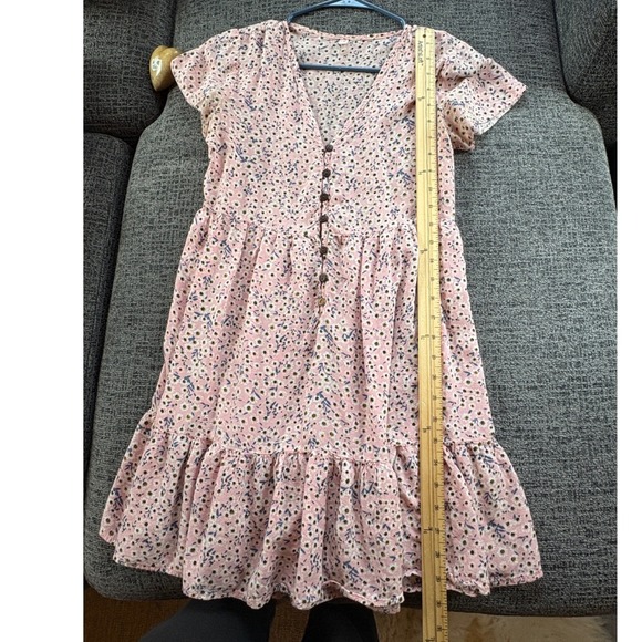 Romwe Pink Floral Ruffle Button Front Short Sleeve Mini Dress Women Size S - Picture 2 of 12
